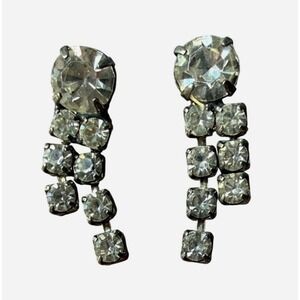 Vintage Rhinestone Drop Earrings | 1970s–80s Glam Evening Jewelry